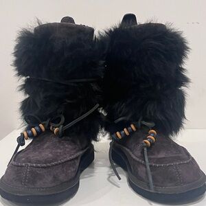 UGG Black Faux Fur Boots Suede